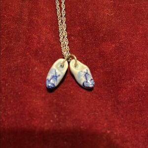Vintage Blue Delft clogs charm on 24” sterling silver chain